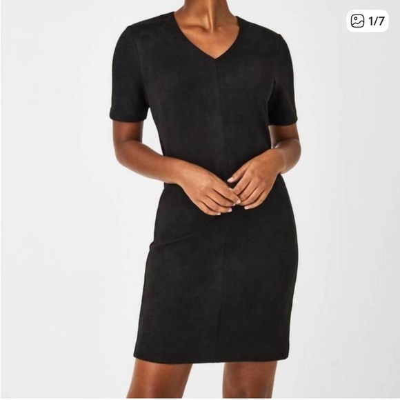 SPANX Dresses & Skirts - SPANX NWT Faux Suede Column V Neck Short Sleeve Dress Size 2X Black